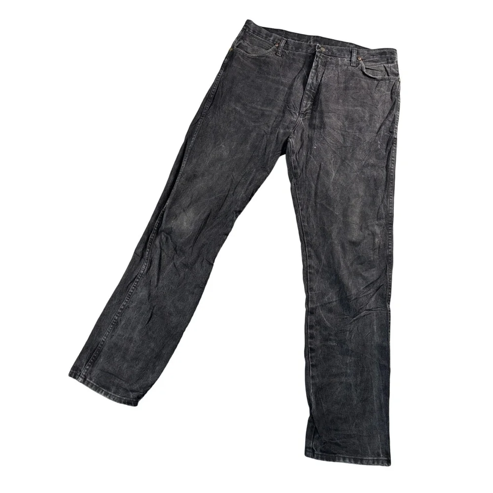 Wrangler 13MWZWK Men's Black Wash Denim‎ Jeans 39x34.5 Straight Leg Cowboy Rodeo